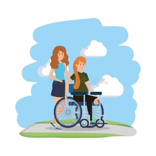 Rollstuhlfahrer mit Unterstützung